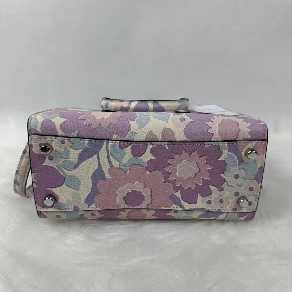 COACH Maggie Small Tote Bag Crossbody Floral Print In Leather Ivory/Purple CBM08 - Picture 11 of 11